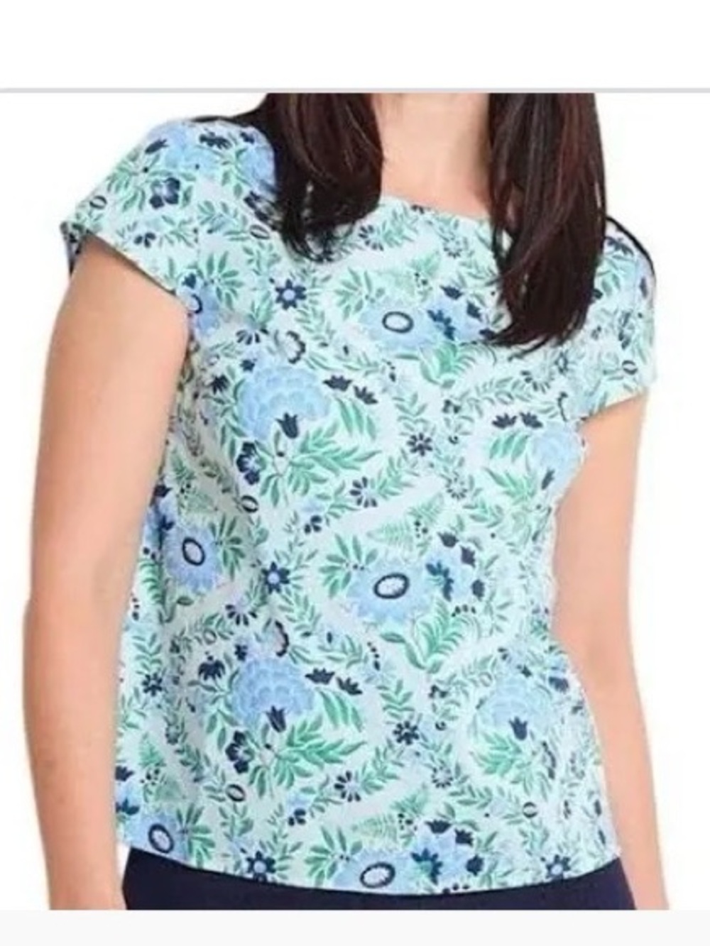 Talbots Women's Floral Cap-Sleeve Top - Blue & Green